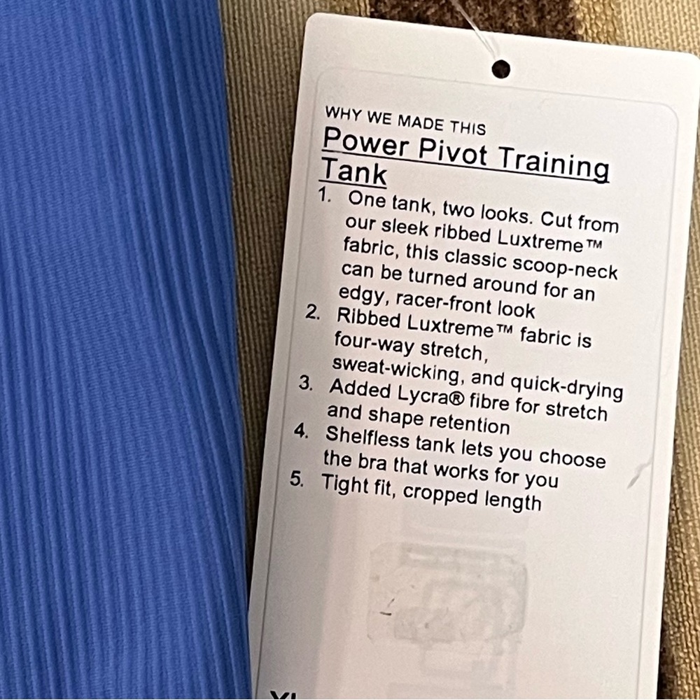 LULULEMON NWT AUTHENTIC POWER PIVOT TRAINING CROP POOLSIDE BLUE COLOR TANK TOP - Picture 13 of 14